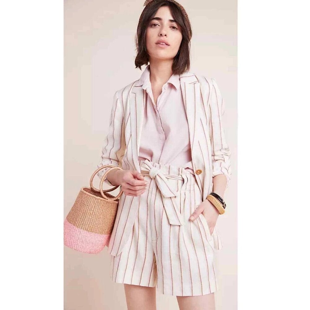 Anthropologie Edisto Linen Blend Pinstripe SER | Lined | Neutral Stripe